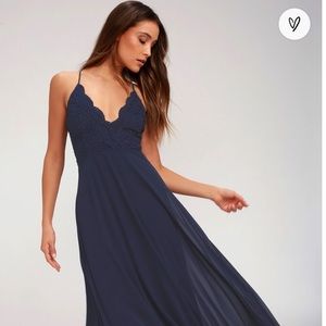 Lulus navy blue lace maxi dress